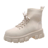 Female Trendy Round Toe Stretchy Mesh Thick Sole Martin Boots