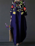 Women's Beautiful Vintage Floral Print Crew Neck 3/4 Sleeve Dresses