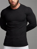 Mens Casual Long Sleeve Round Collar Knitting T-shirt