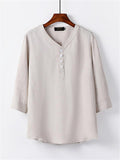 Mens Loose Comfy Linen Solid Color Long Sleeve T-Shirts