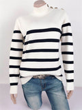 Comfortable Knitted Turtleneck Striped Sweater For Women