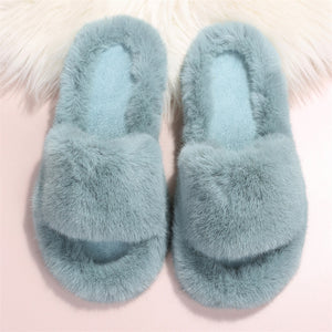 Winter Simple Style Extra Soft Flat Heels Fluffy Women Slippers