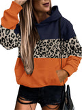 Women's Trendy Leopard Printed Stripe Hooded Front Pocket Sweatshirt