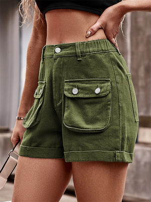 Women's Summer Sexy Big Pockets Rolled Hem Denim Hot Shorts