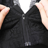 Wireless Rose Lace Front Zip Soft Cotton Lining Sleep Bras - Black