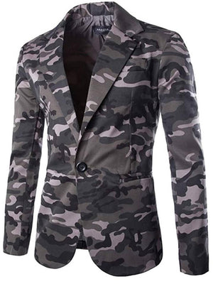 Men’s Lapel Collar Camouflage Button Up Blazer