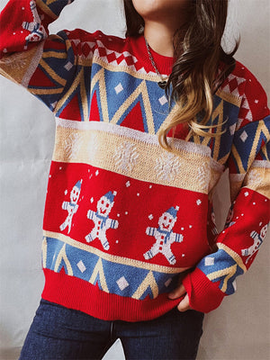 Winter Christmas Style Lovely Cartoon Snowman Print Pullover Wool Sweater for Women