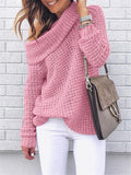 Loose Fit Cowl Neck Solid Color Ribbed Knit Sweaters