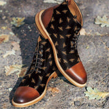 Stylish Texture Printed Hit Color Laced Mens Boots