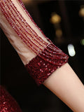 Shiny Sequin Round Neck Fitted Waist Maxi Ball Gown