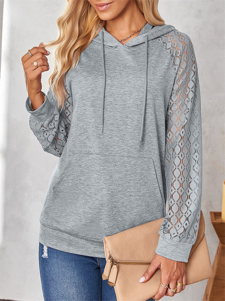 Female Trendy Lace Raglan Sleeve Splicing Pullover Hoodies