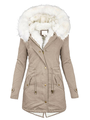 Female Thick Warm Plush Mid Length Hooded Coats