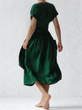 Cotton Linen Waist-Tie Pocket Dress