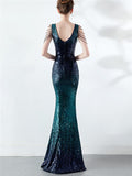 Shimmering Sequined V Neck Backless Mermaid Dress for Evening Party