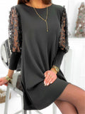 Lady Trendy Pullover Pure Color Hollow Out Lace Sleeve Dress