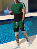 Summer Men's Popular Contrast Color Short Sleeve Sports Sets
