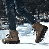 Mens Leather Fur Lined Warm Outdoor Water Resistant Mountaineering Snow Boots