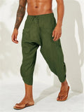 Men's Calf-Length Drawstring Linen Harem Pants