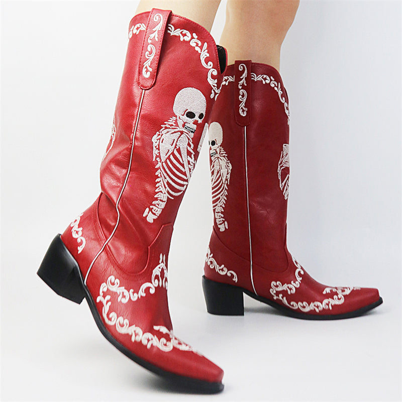 Street Style Selfie Cowgirl Pointed Toe Western Mid Calf Boots for Women