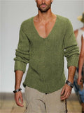 Men V-Neck Pullover Knitted Sweater