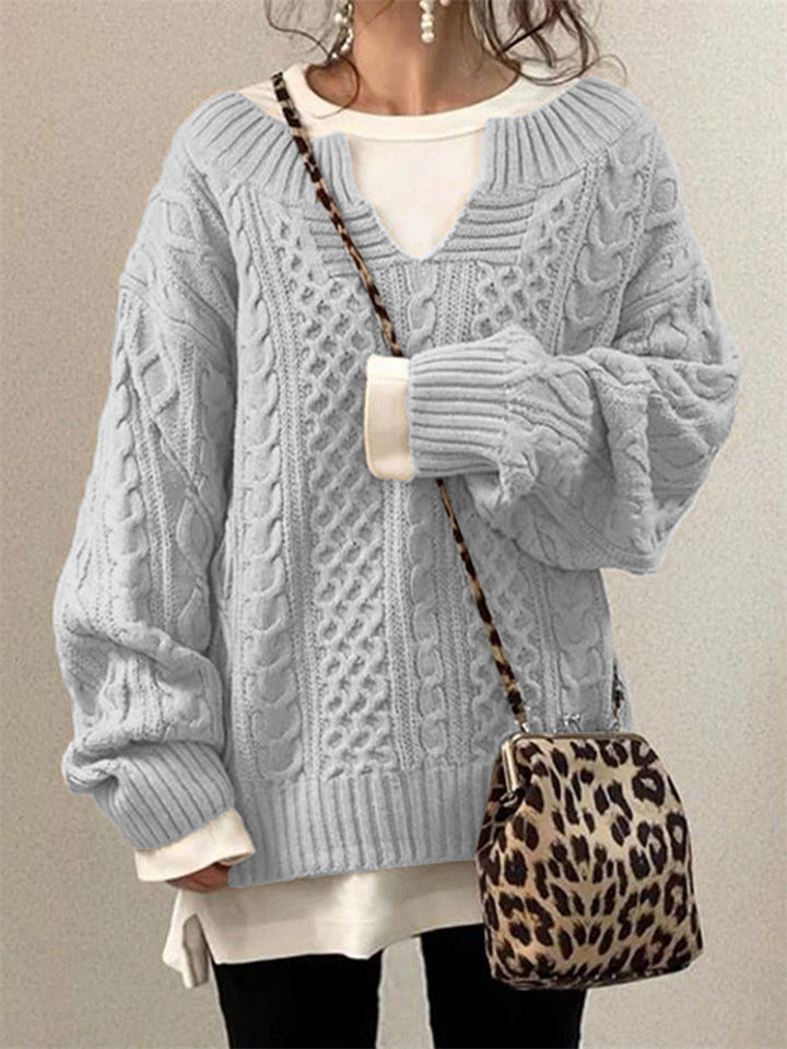 Women's Fashion V-Neck Lantern Sleeve Casual Sweaters