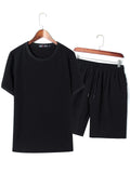 Oversize Comfy Two-Piece Outfit Solid Color T-Shirts + Drawstring Shorts