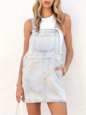 Female Trendy Street Blue Short Denim Suspender Dress