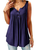 Casual Style Solid Color Button Up Pleated Pullover Tank Tops