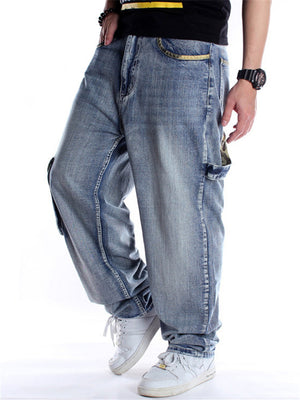 Personalized Trendy Multiple Pockets Washed Effect Straight-Leg Jeans For Men