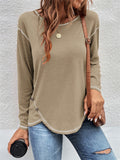 Casual Crewneck Pullover Irregular Hem Hide Belly Women Tops