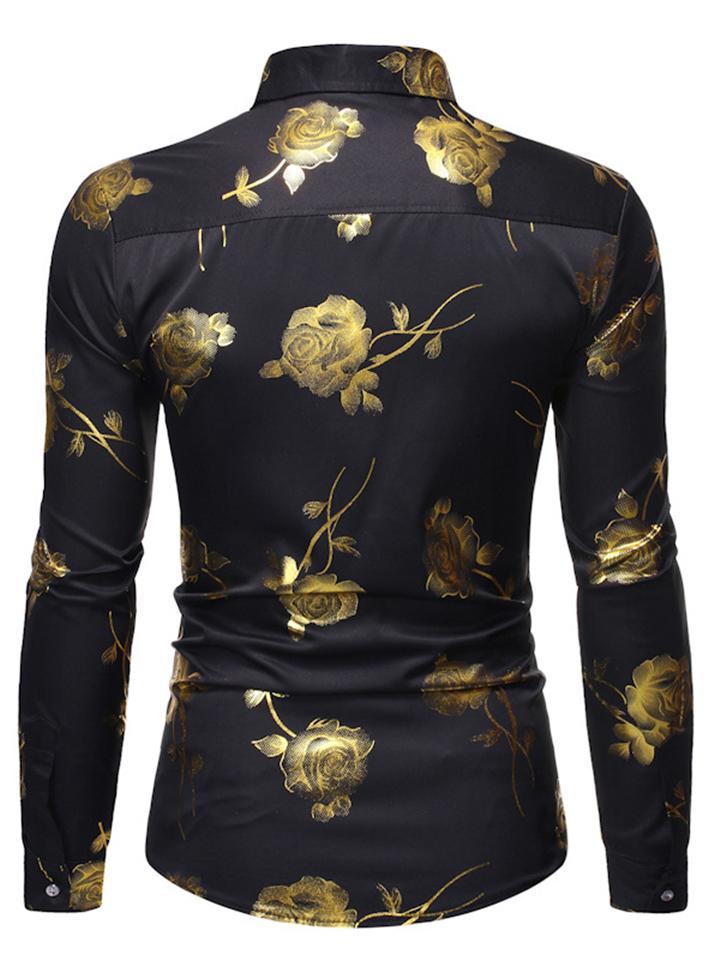 Men’s Button Up Rose Print Long Sleeve Shirt