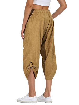 Women's Chic Comfort Solid Drawstring Cropped Trousers