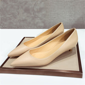 New Elegant Classic Nude Genuine Leather Thin Heel High Heels