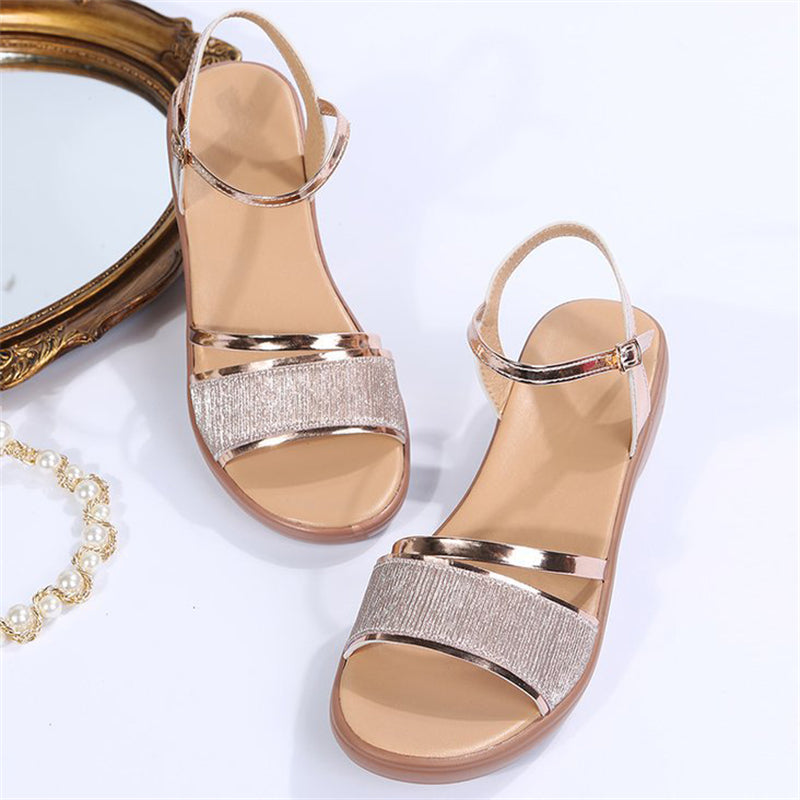 Luxury Glitter Ankle Strap Wedge Sandals for Women
