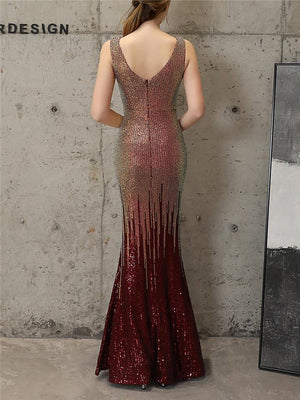 Exquisite Sequined V Neck Mermaid Maxi Dress for Evening Party