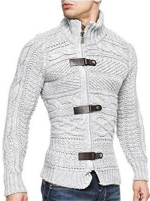 Men's Winter Casual Fashion Buckle Knitted Slim Warm Sweaters