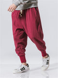 Solid Color Drawstring Linen Ankle-Banded Pants