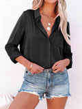 Office Lady Simple Button Pocket Comfortable Pure Color Silk Blouses