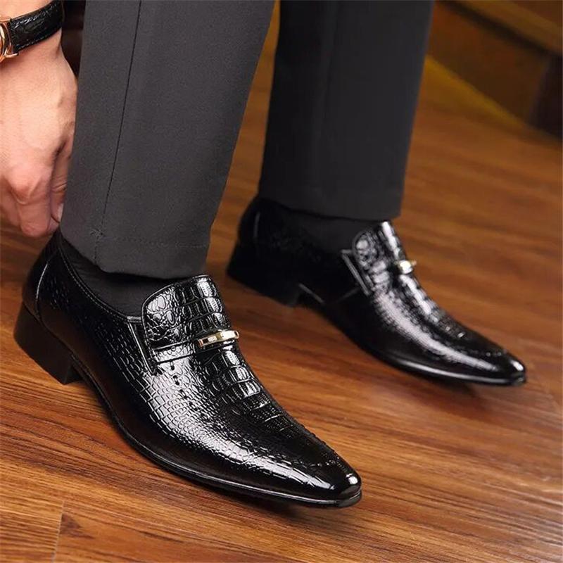 Casual Trendy Low-Top Slip-On Alligator Pattern Dress Shoes For Men