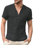 Men's Casual Comfy Short Sleeve Holiday Linen Shirts for Summer