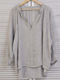 Women's Loose Pullover Style Solid Color V-Neck Blouse