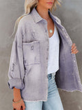 Women's Trendy Lapel Raw Edge Long Sleeve Denim Jacket