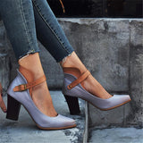 Stylish Ankle Strap Chunky High Heel Shoes
