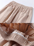 Retro Style Linen 2-Piece Outfit Button Collar Shirt + Full-Length Elastic Waistband Pants