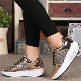 Thick-Soled Contrast Color Leisure Shoes With Sequins