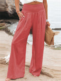 Women's High Waist Wide Leg Cotton Linen Pants