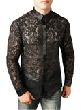 Men's See-Through Slim Fit Long Sleeve Sexy Lace Shirts