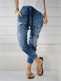 Classic Pocket Tapered Design Drawstring Fastening Regular Length Jeans