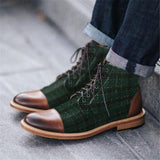 Stylish Texture Printed Hit Color Laced Mens Boots