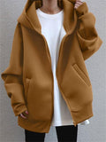 Casual Fashion Street Style Zipper Hooded Plush Hoodies For Women